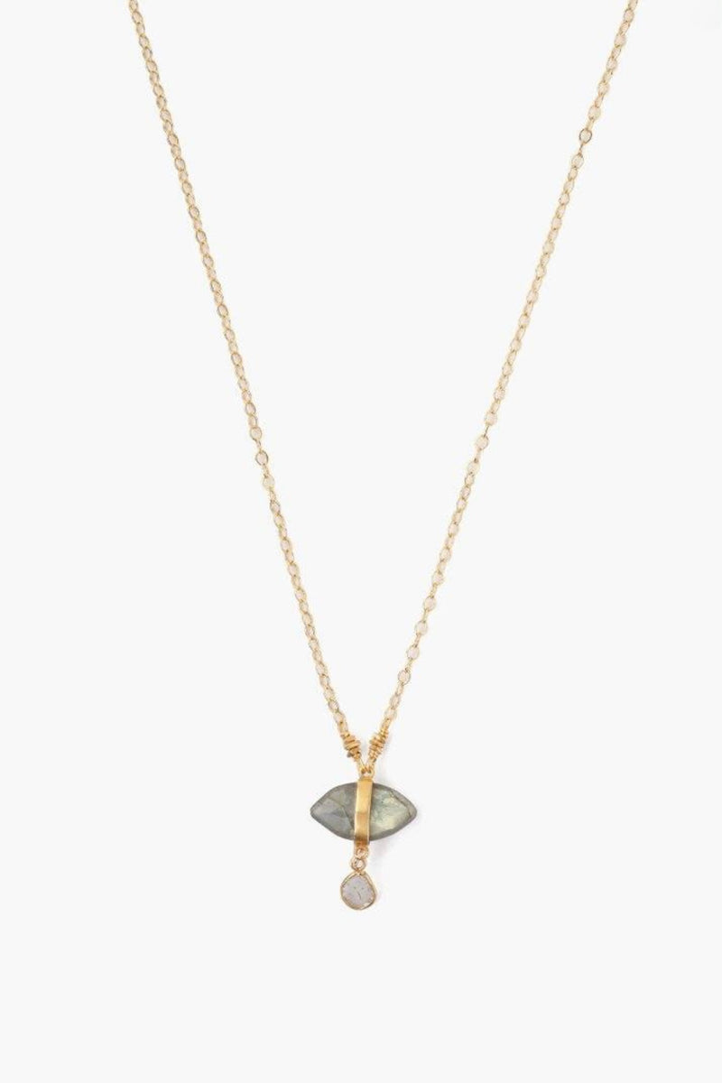 Labradorite Protective Eye + Diamond Necklace
