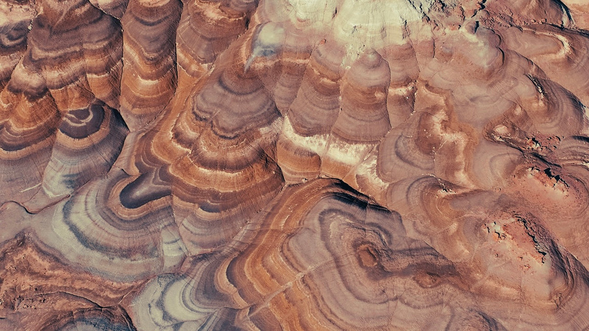 Close-up of layered rock formation with earthy tones